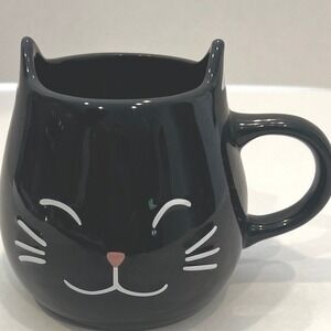 World Market Black Cat Face Ceramic Coffee Mug